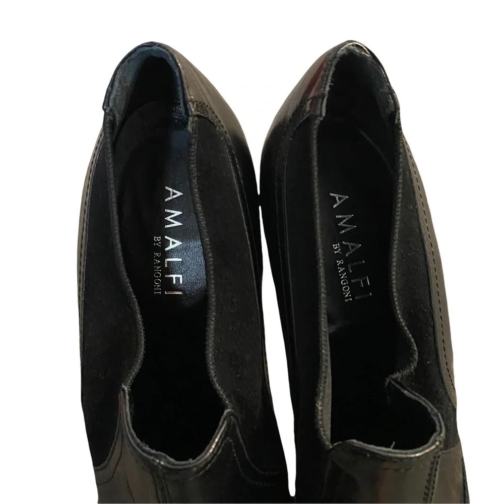 AMALFI | Black Leather Designer European Heel Ankle Boots Business Casual - Picture 5 of 5